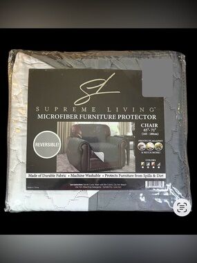 Chair Furniture Protector 65” - 71” Microfiber Dk Gray White Reversible NEW NIP